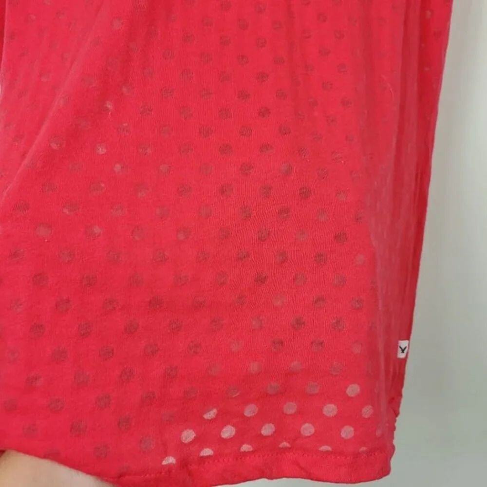 American Eagle Ultimate T-Shirt Pink Polka Dot Sheer Cotton V Neck Women Size M - Picture 5 of 9